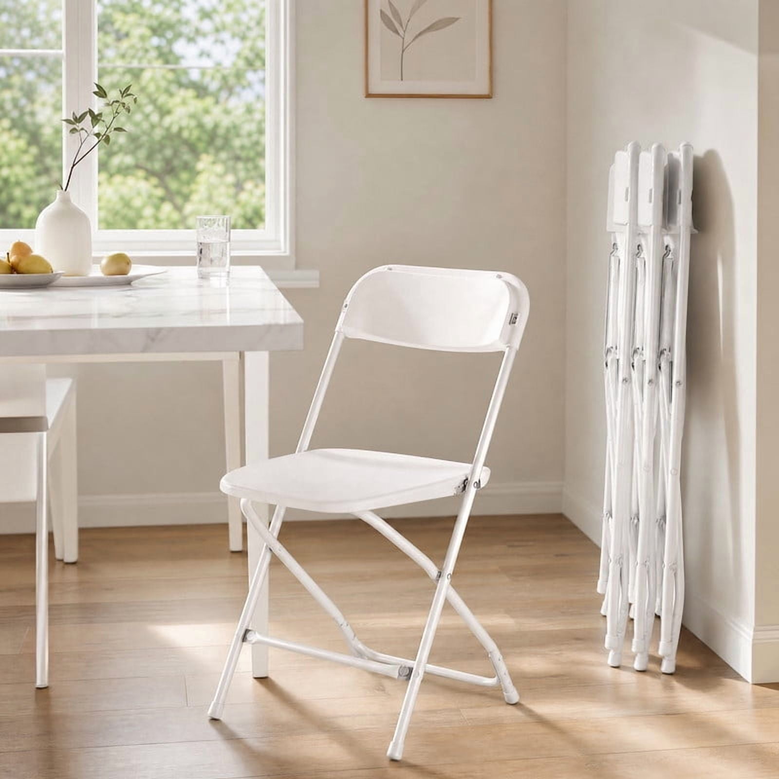 Kelno 4 Pack Plastic Folding Chairs 330lb Capacity Lightweight Foldable Chairs with Metal Frame Indoor Outdoor Stackable Seating, White