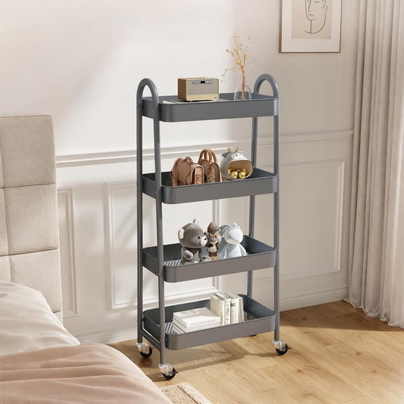 Kelno 4 Tier Rolling Cart Metal Utility Storage Cart Mobile Storage Organizer with Lockable Wheels, Gray