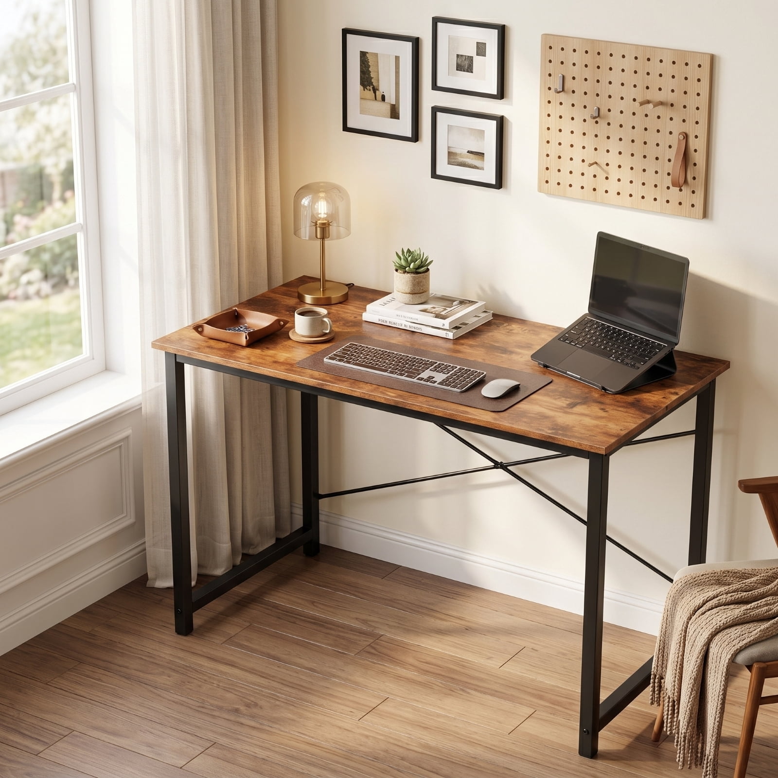 Kelno 40.5 Inch Computer Desk Simple Office Desk Table for Gaming Home Writing Study Desk，Rustic Brown