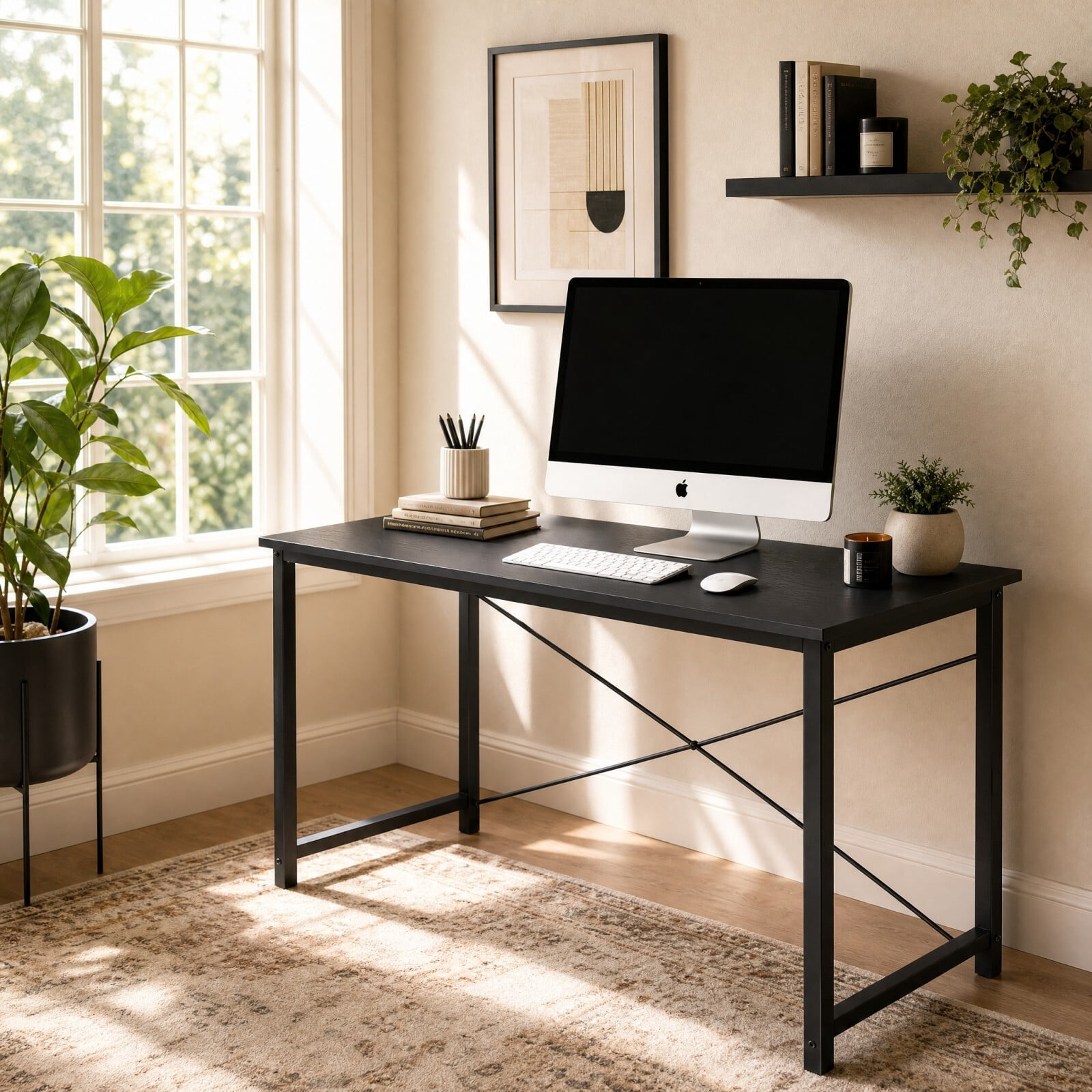Kelno 40" Computer Desk Gaming Table Home Office Writing Study Workstation with Sturdy Metal Frame, Black