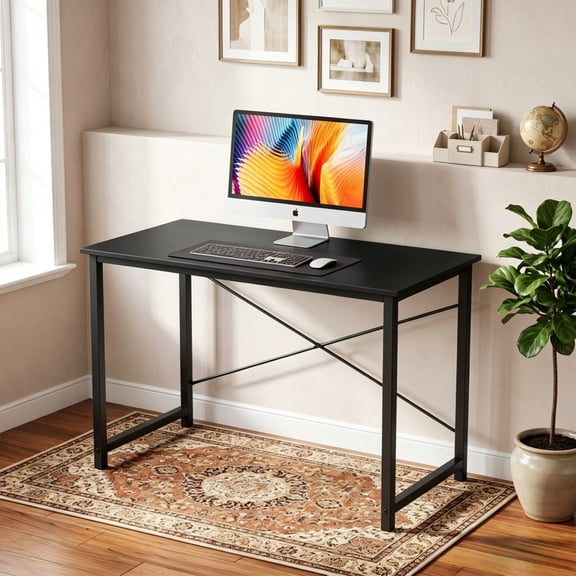 Kelno 40" Computer Desk Gaming Table Home Office Writing Study Workstation with Sturdy Metal Frame, Black