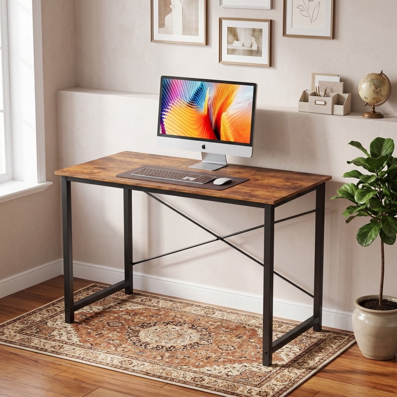 Kelno 40" Computer Desk Gaming Table Home Office Writing Study Workstation with Sturdy Metal Frame, Rustic Brown