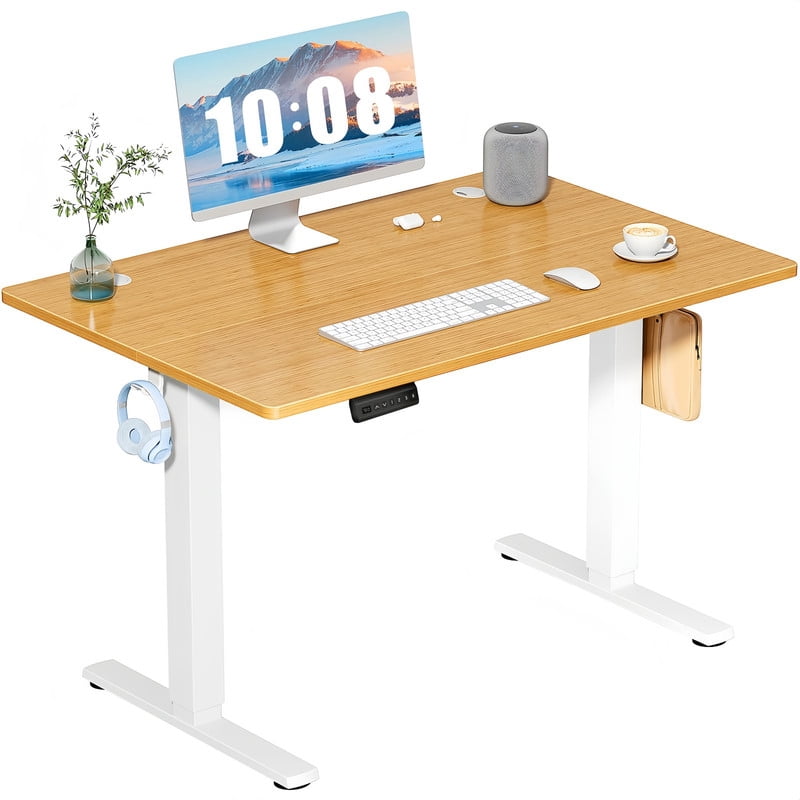Kelno 40" Electric Standing Desk Height Adjustable Sit-Stand Desk with 3 Memory Presets Splice Desktop, Oak