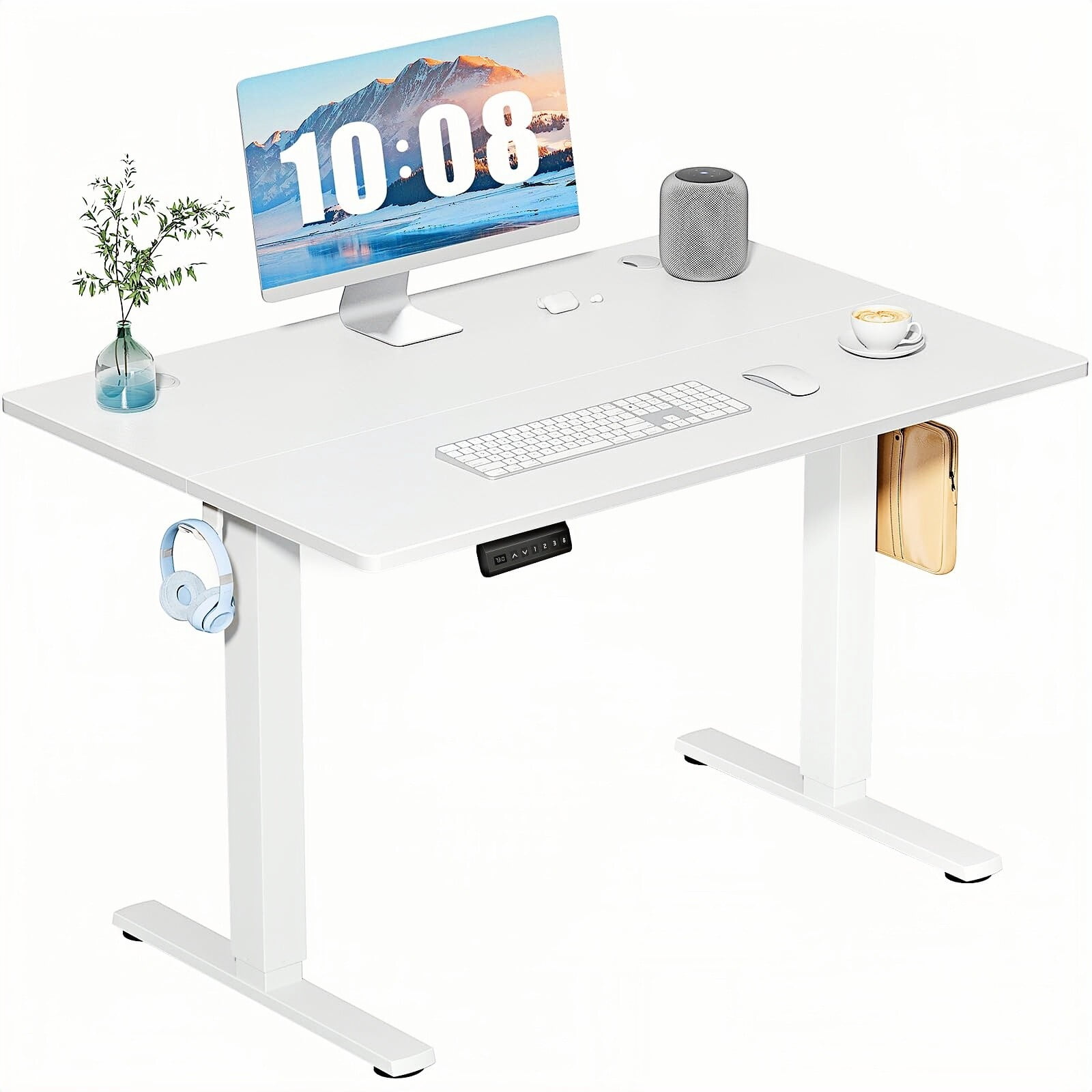 Kelno 40" Electric Standing Desk Height Adjustable Sit-Stand Desk with 3 Memory Presets Splice Desktop, White