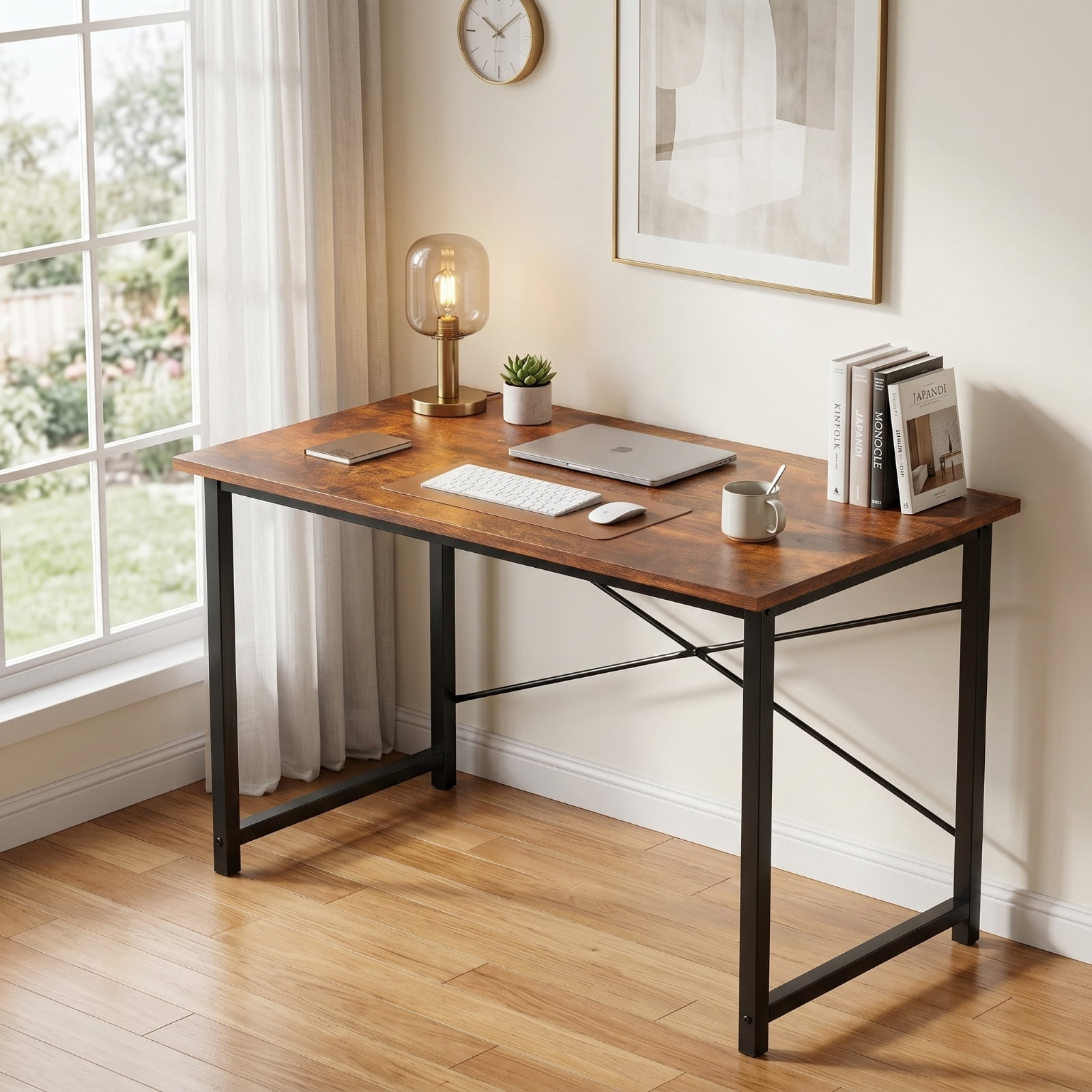 Kelno 40 Inch Computer Desk Home Office Writing Study Desk Gaming Table，Rustic Brown