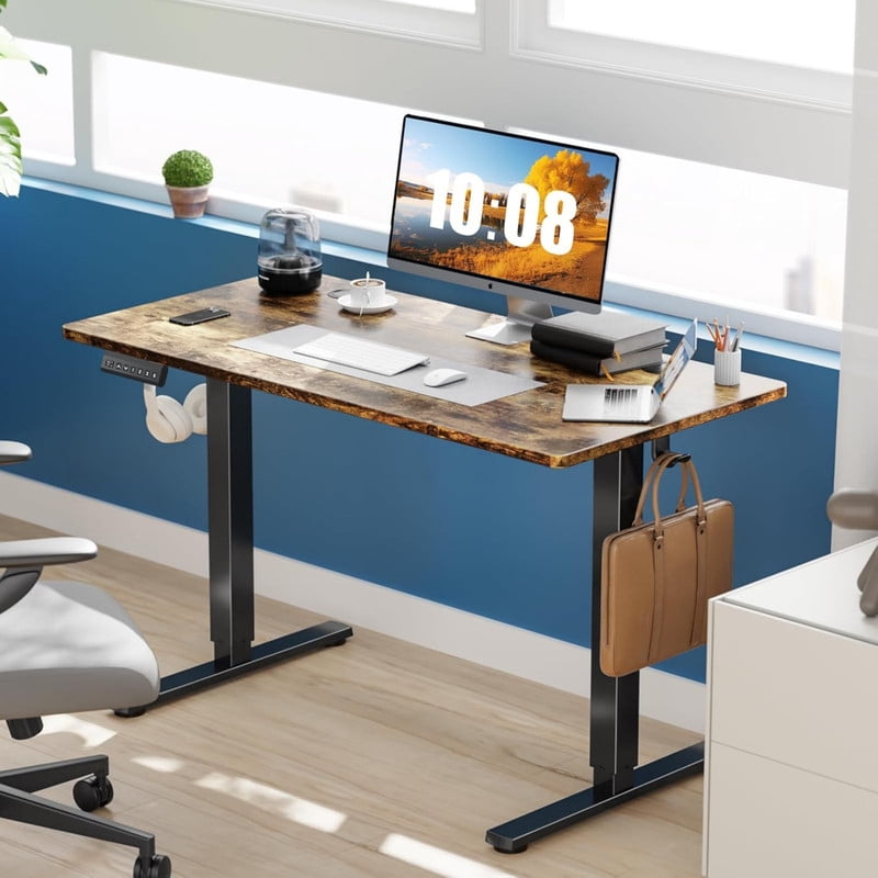 Kelno 40 Inch Electric Standing Desk Adjustable Height Ergonomic Sit Stand Computer Desk with Memory Preset,Rustic Brown