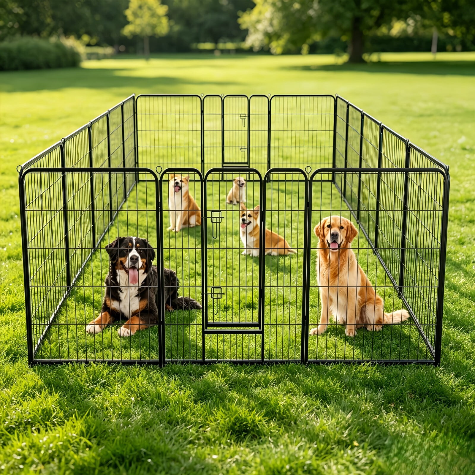 Kelno 40" Tall Dog Playpen 16 Panels Adjustable Metal Pet Fence with Lockable Door Indoor Outdoor Dog Crate Enclosure for Medium Large Dogs
