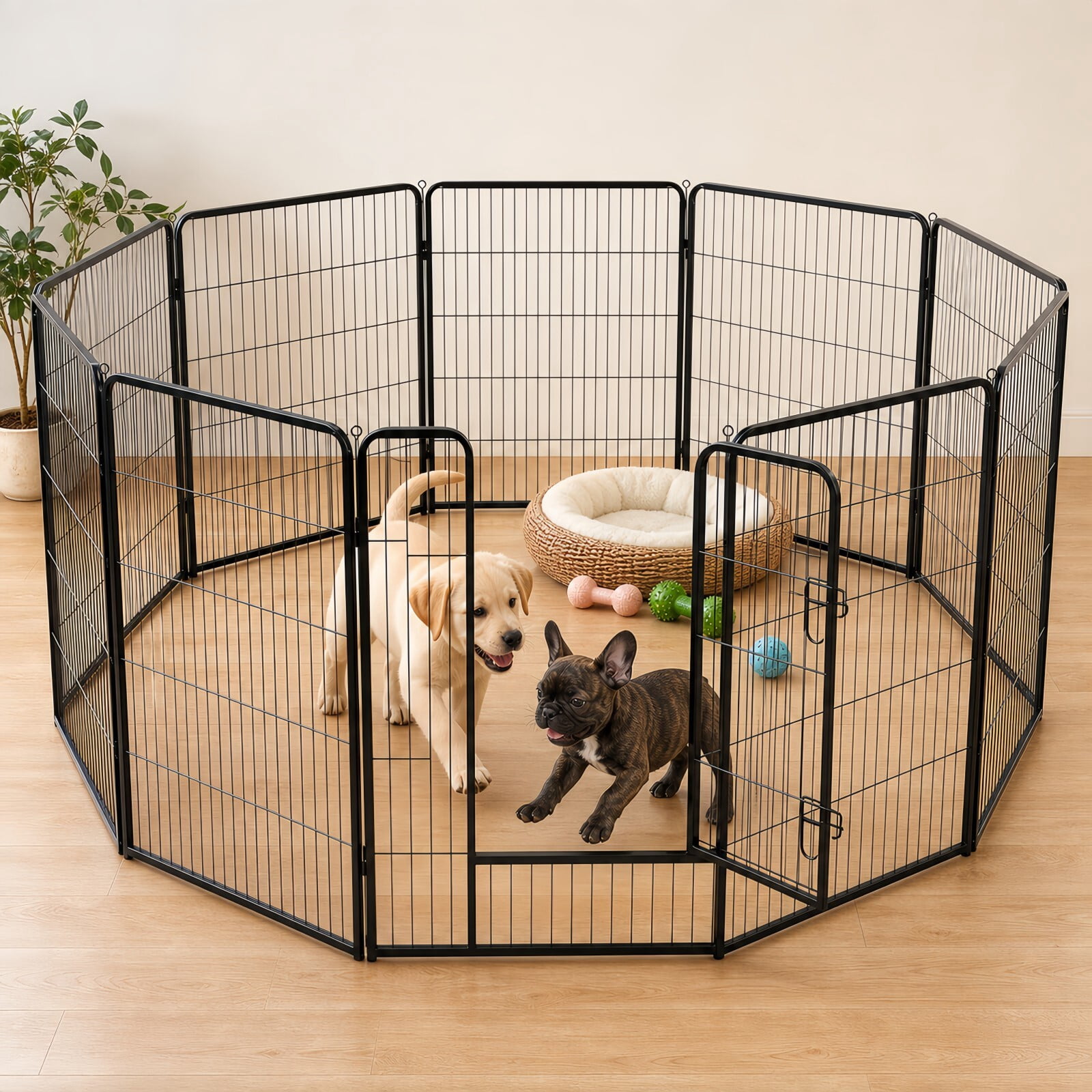 Kelno 40" Tall Dog Playpen 8 Panels Adjustable Metal Pet Fence with Lockable Door Indoor Outdoor Dog Crate Enclosure for Medium Large Dogs
