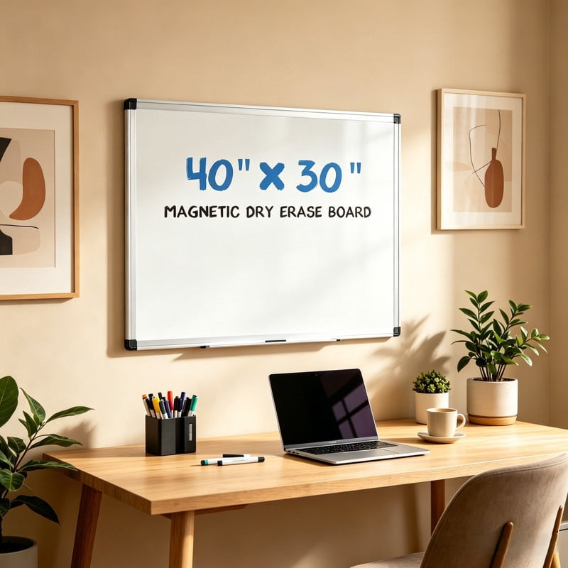Kelno 40"x30" Magnetic White Board Wall Mount Dry Erase Board with Smooth Surface Aluminum Pen Tray, White