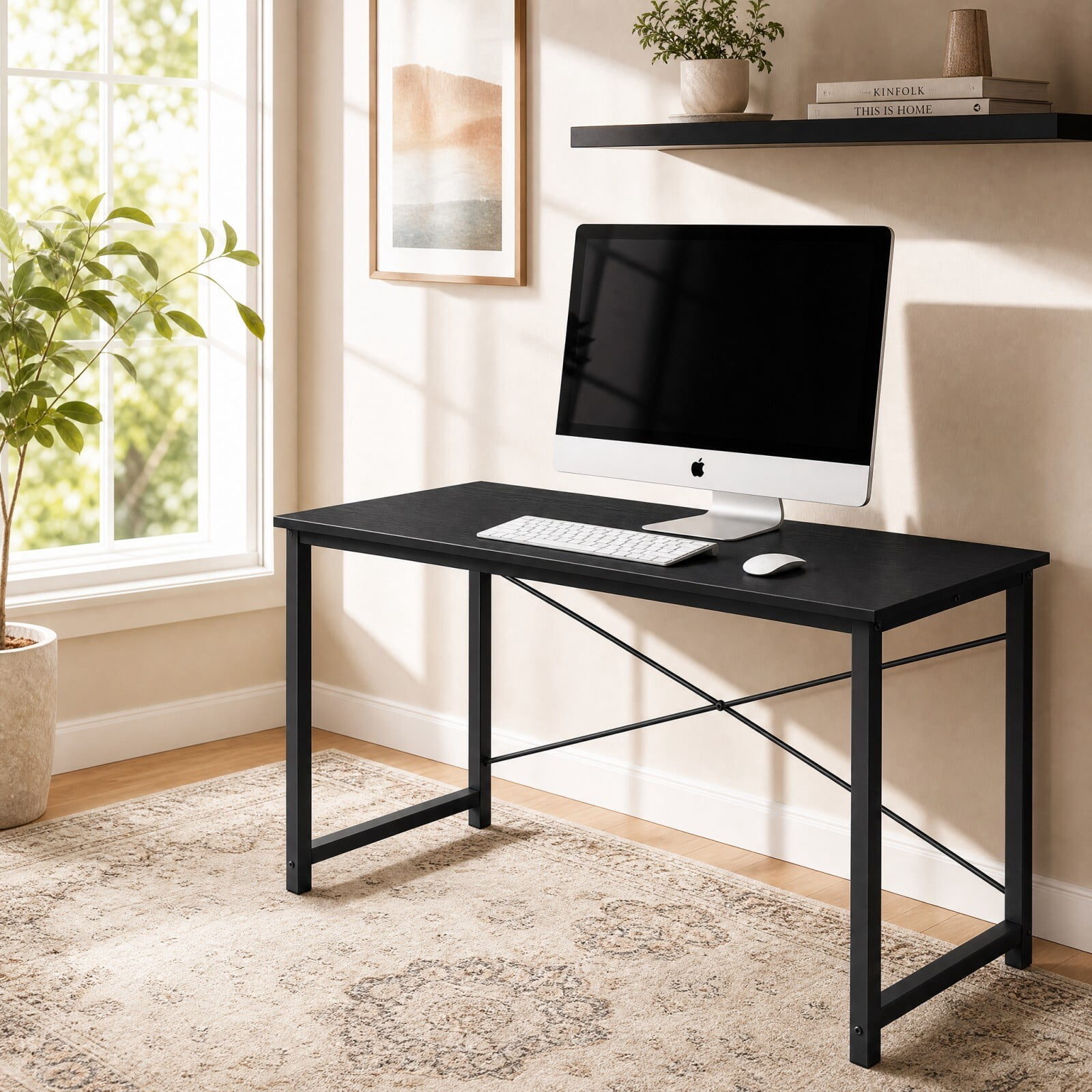 Kelno 44" Computer Desk Gaming Table Home Office Writing Study Workstation with Sturdy Metal Frame, Black