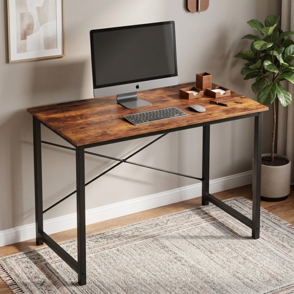 Kelno 44" Computer Desk Gaming Table Home Office Writing Study Workstation with Sturdy Metal Frame, Rustic Brown
