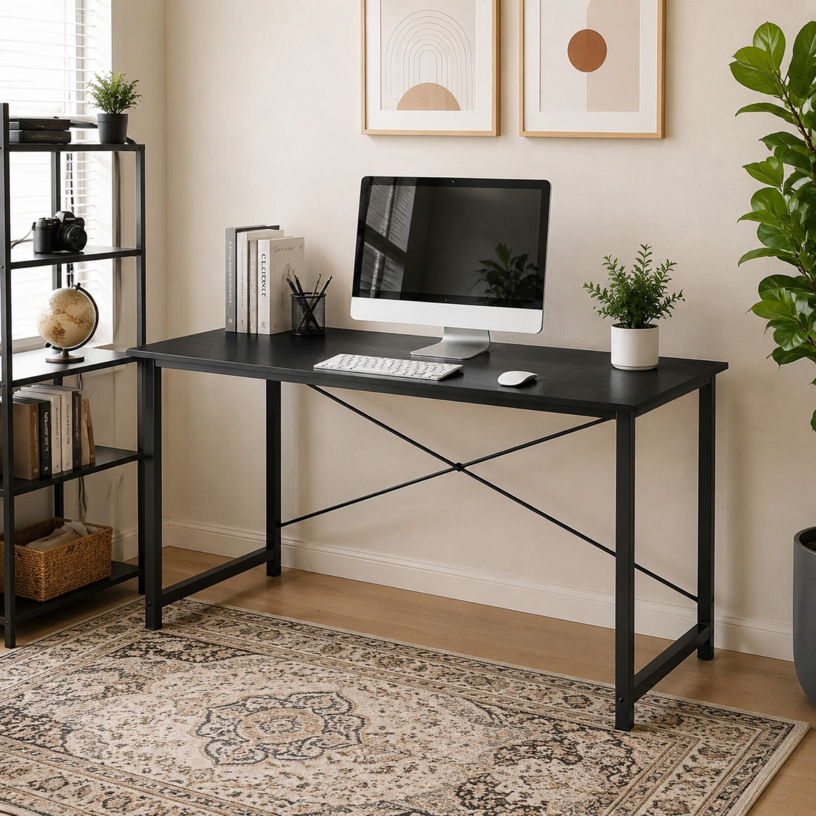 Kelno 47" Computer Desk Home Office Desk Writing Study Table with Sturdy Metal Frame, Black