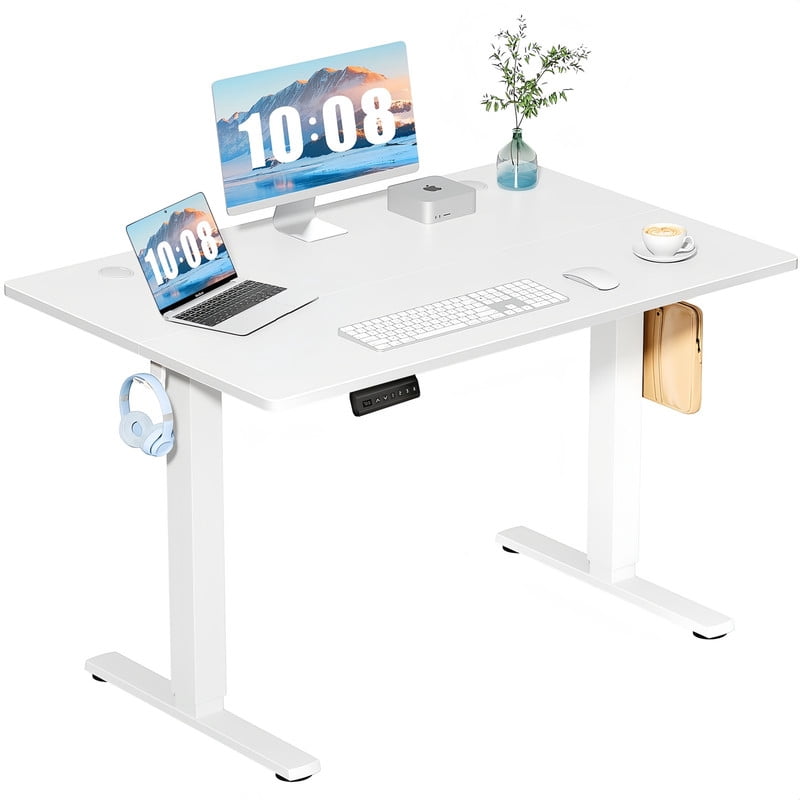 Kelno 48" Electric Standing Desk Height Adjustable Sit-Stand Desk with 3 Memory Presets Splice Desktop, White