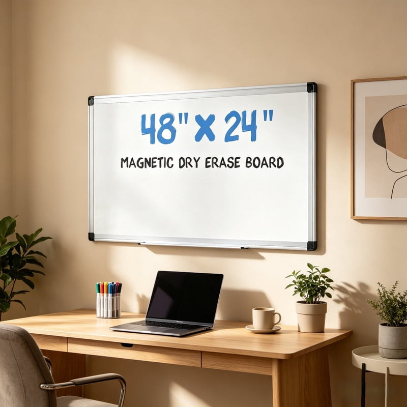 Kelno 48"x24" Magnetic White Board Wall Mount Dry Erase Board with Smooth Surface Aluminum Pen Tray, White