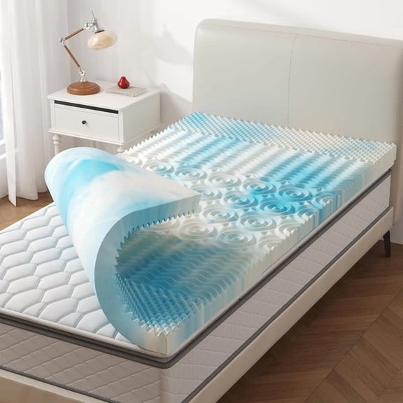 Kelno 5-Zone Cooling Gel Infused Memory Foam Mattress Topper Pressure Dispersion Spinal Alignment for All Sleep Positions, Blue