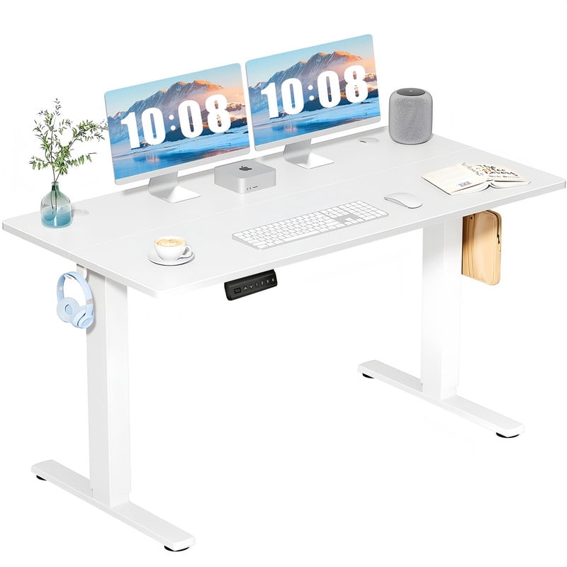 Kelno 55" Electric Standing Desk Height Adjustable Sit-Stand Desk with 3 Memory Presets Splice Desktop, White