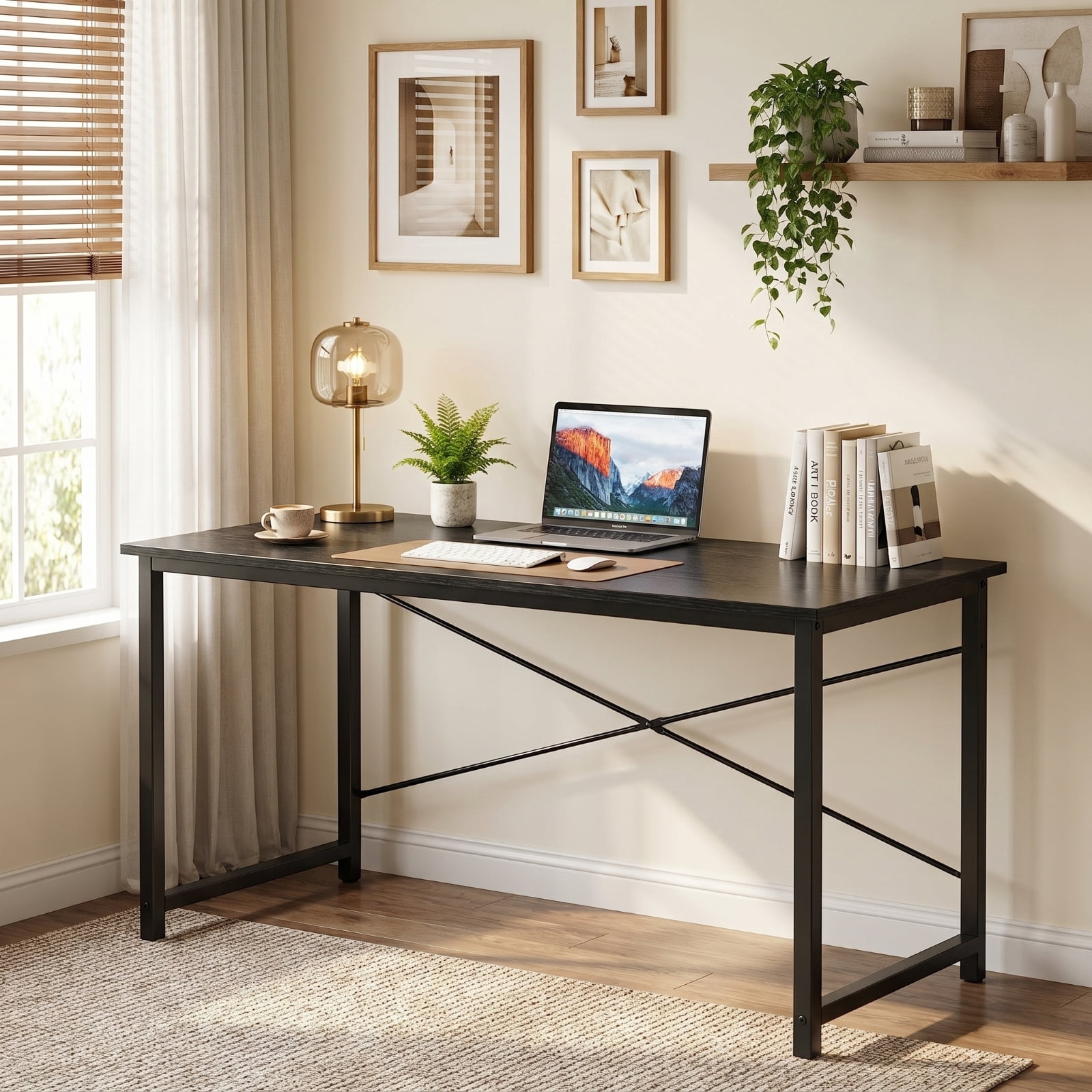 Kelno 55 Inch Computer Desk Home Office Writing Study Desk Gaming Table，Black