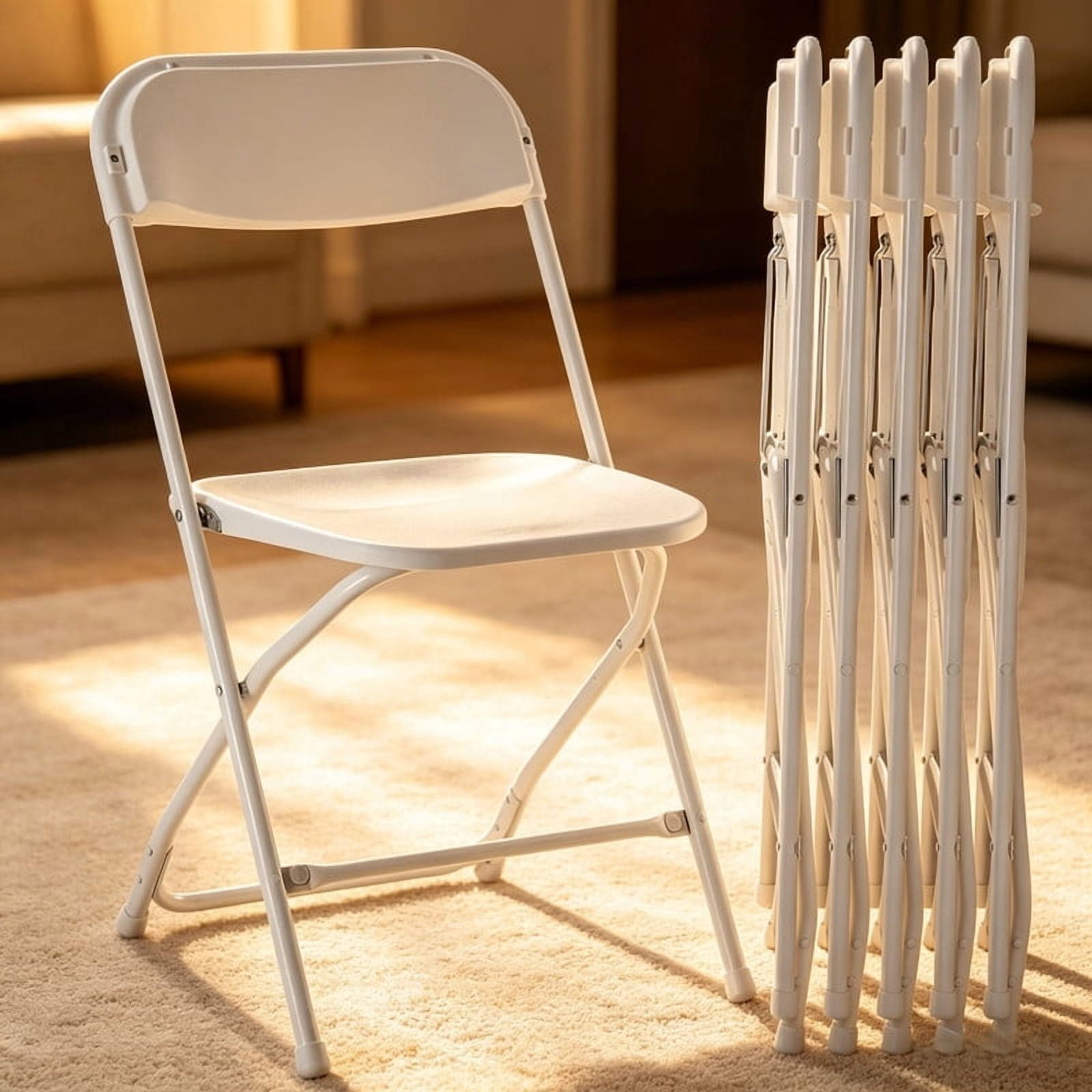 Kelno 6 Pack Plastic Folding Chair Lightweight Portable Chair, White