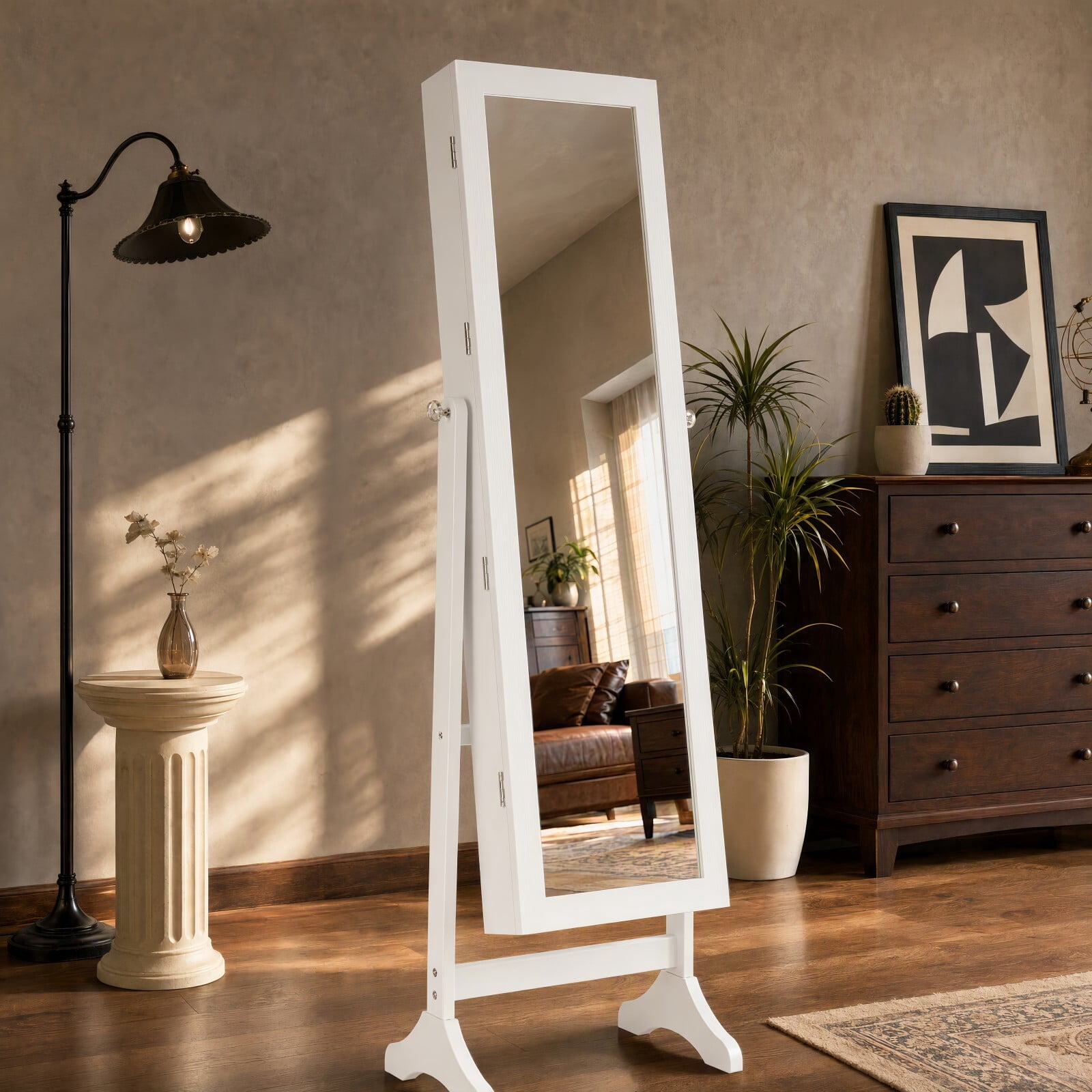 Kelno 60" Freestanding Jewelry Armoire with HD Mirror LED Lights Wall/Door Mounted Jewelry Organizer Cabinet, White
