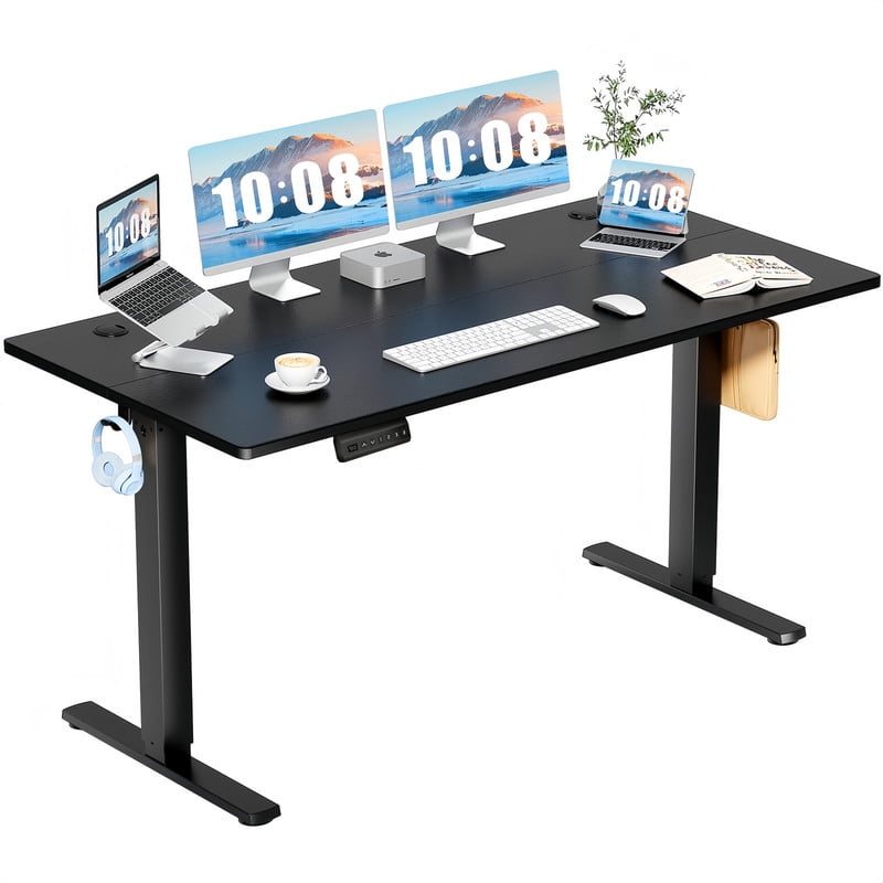 Kelno 63" Electric Standing Desk Height Adjustable Sit-Stand Desk with 3 Memory Presets Splice Desktop, Black