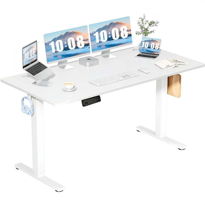 Kelno 63" Electric Standing Desk Height Adjustable Sit-Stand Desk with 3 Memory Presets Splice Desktop, White