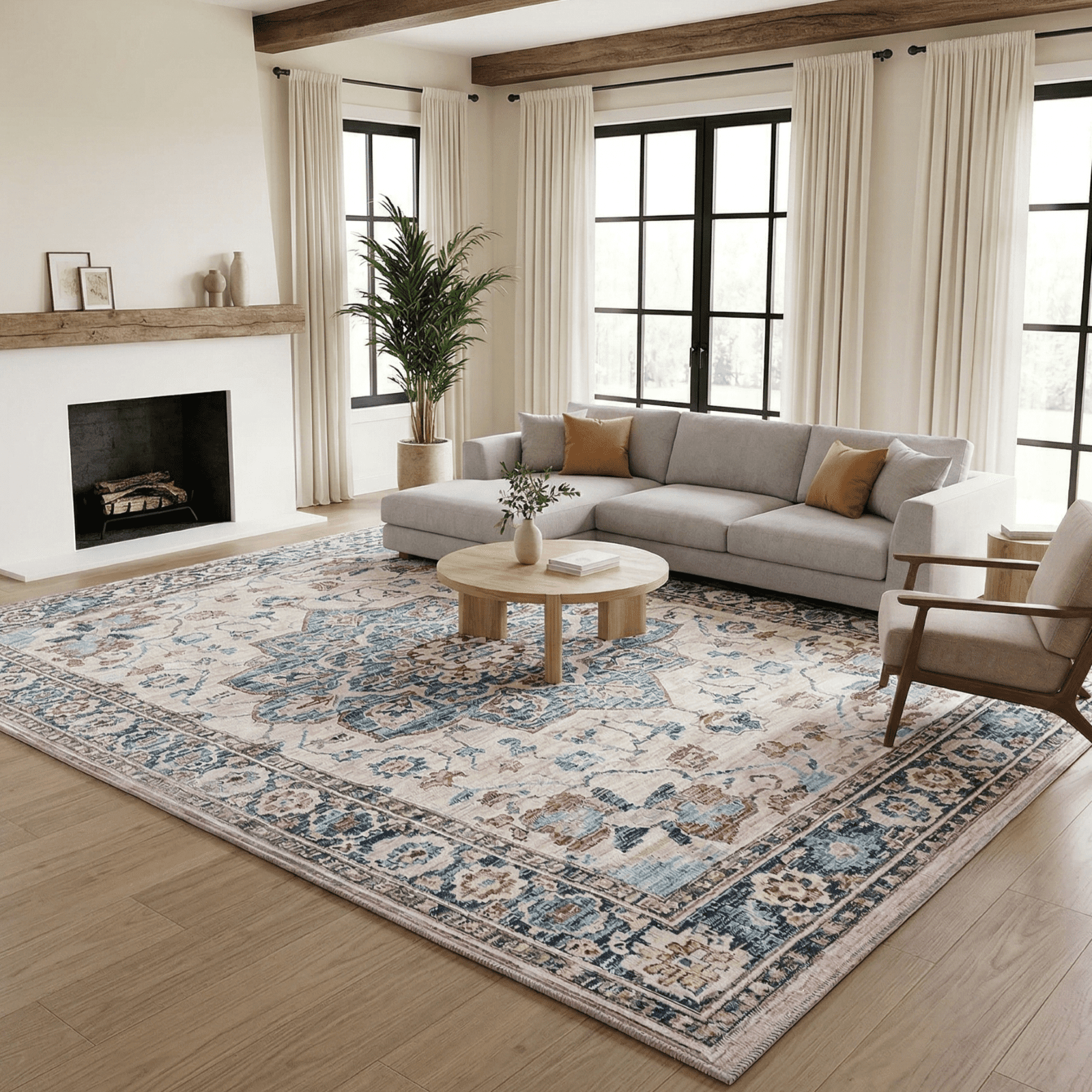 Kelno 9'x12'Area Rug Nordic Large Floor Rug Washable Non-slip Low Pile Indoor carpet Vintage Soft Rug,Blue-Red
