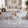 thumbnail image 1 of Kelno 9'x12' Area Rugs Large Vintage Living Room Rug Washable Low Pile Indoor Carpet Non-slip Soft Rug Bedroom Dining Room, Blue, 1 of 9