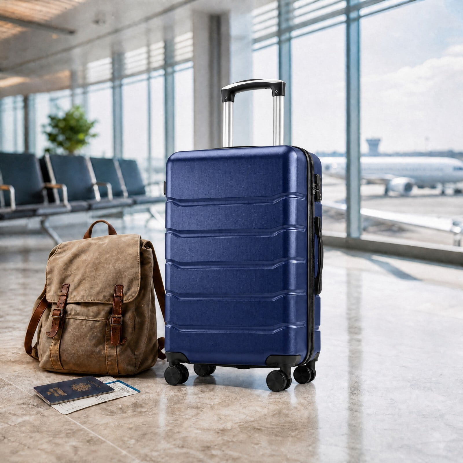 Kelno Carry On Luggage with Spinner Wheels ABS Hard Shell Suitcase Expandable Rolling Luggage with TSA Lock, Blue