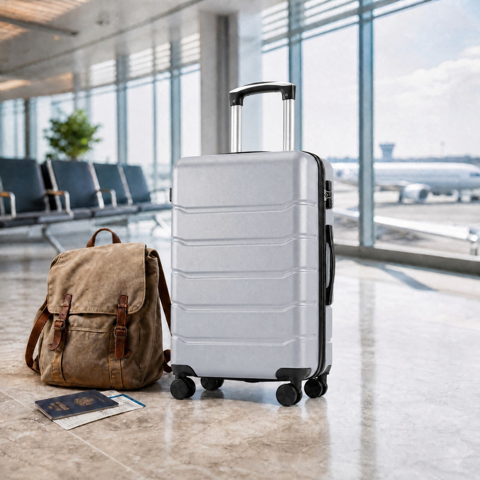 Kelno Carry On Luggage with Spinner Wheels ABS Hard Shell Suitcase Expandable Rolling Luggage with TSA Lock, Light Gray