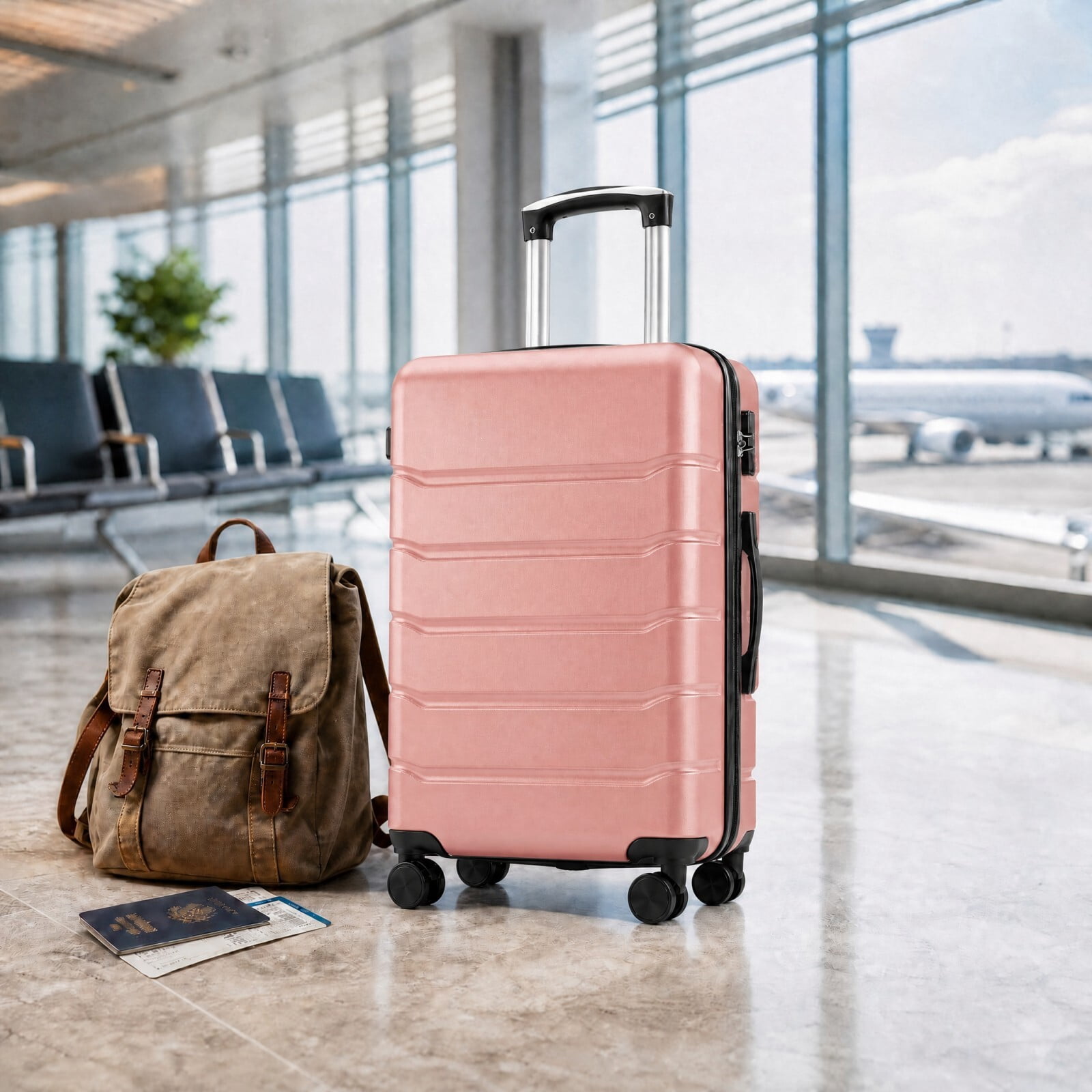 Kelno Carry On Luggage with Spinner Wheels ABS Hard Shell Suitcase Expandable Rolling Luggage with TSA Lock, Pink
