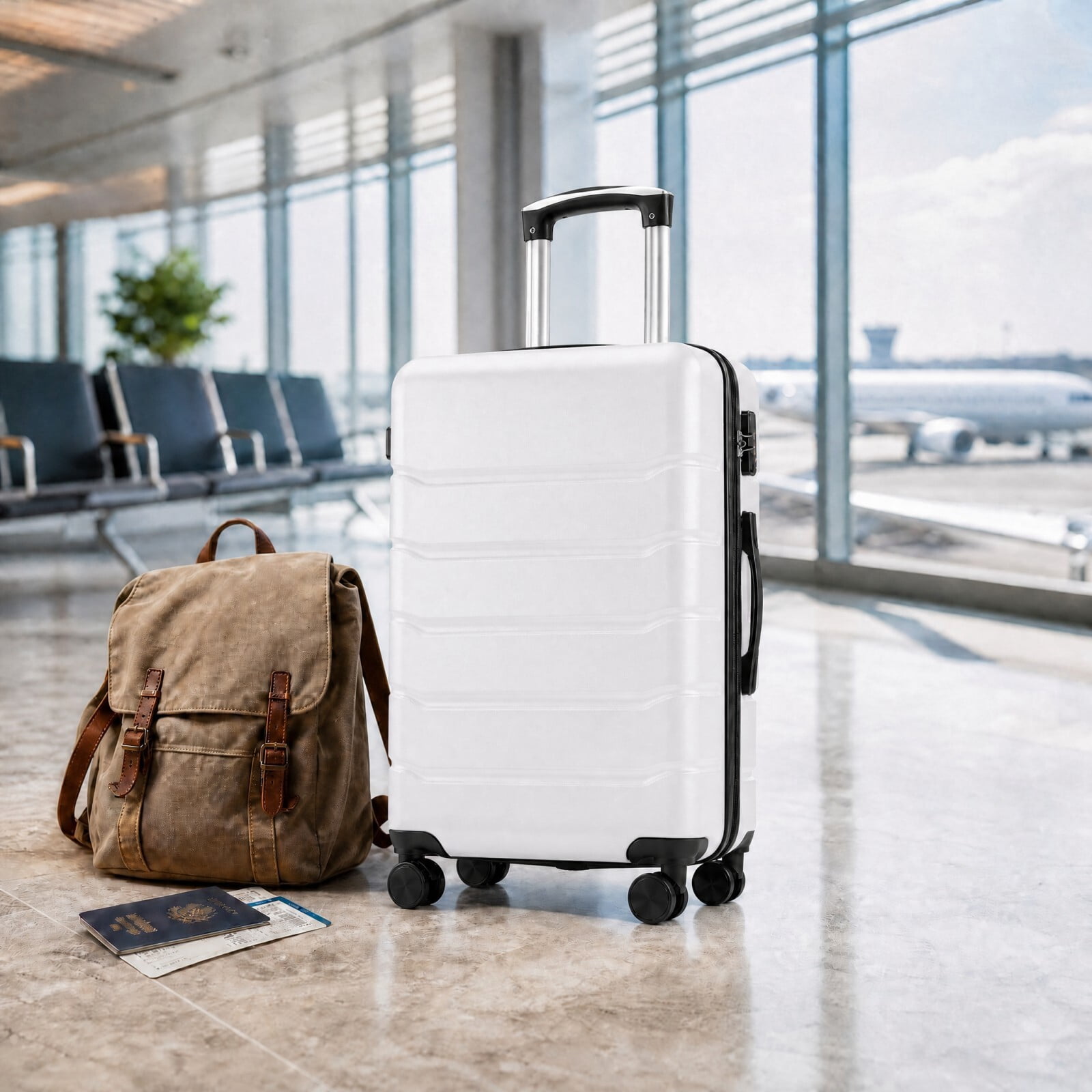 Kelno Carry On Luggage with Spinner Wheels ABS Hard Shell Suitcase Expandable Rolling Luggage with TSA Lock, White