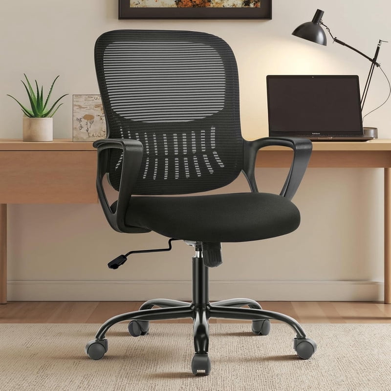 Kelno Drafting Chair Adjustable Height Office Chair Lumbar Support Swivel Ergonomic Desk Chair, Black