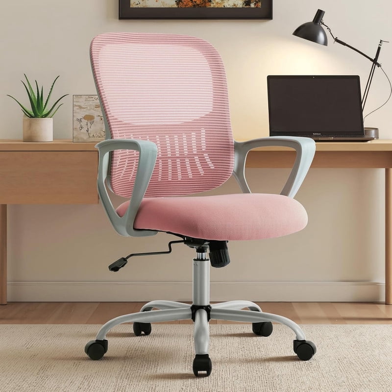 Kelno Drafting Chair Adjustable Height Office Chair Lumbar Support Swivel Ergonomic Desk Chair, Pink