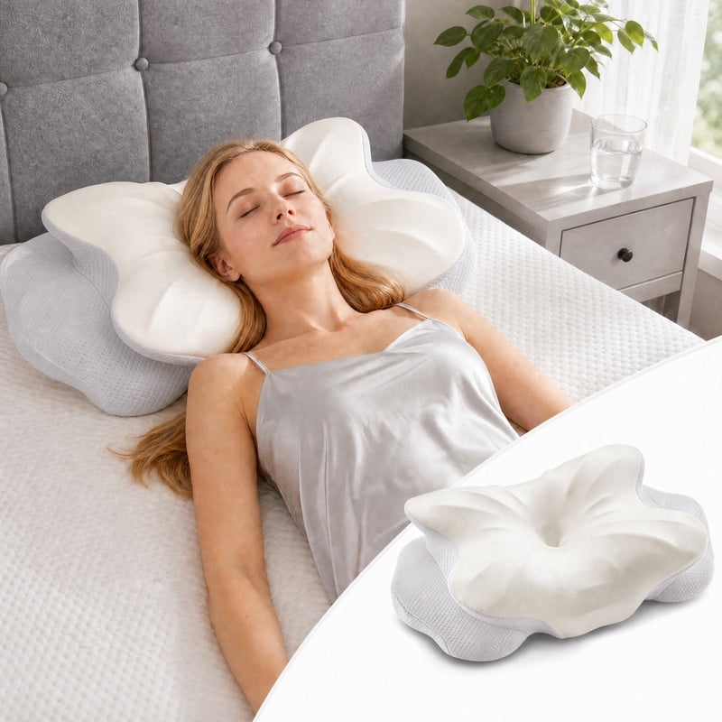Kelno Ergonomic Contour Memory Foam Pillow Cervical Support with Dual Height Arm Grooves Breathable Washable Cover for Side, Gray