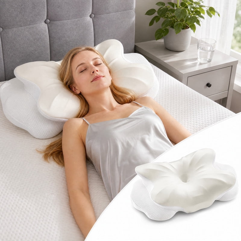 Kelno Ergonomic Contour Memory Foam Pillow Cervical Support with Dual Height Arm Grooves Breathable Washable Cover for Side, Pure White