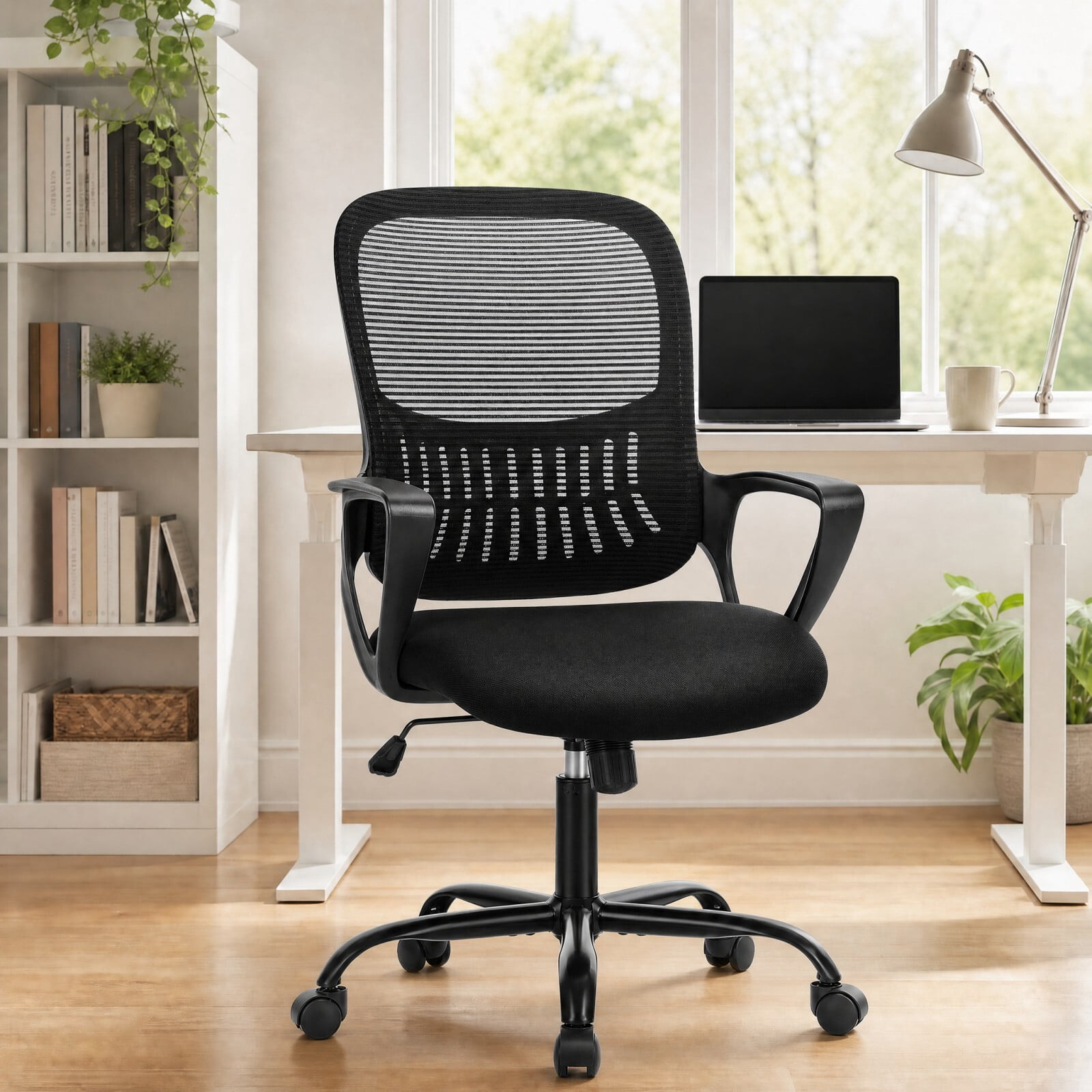Kelno Ergonomic Mesh Office Chair Mid Back Desk Chair with Lumbar Support Adjustable Height Swivel Task Chair, Black