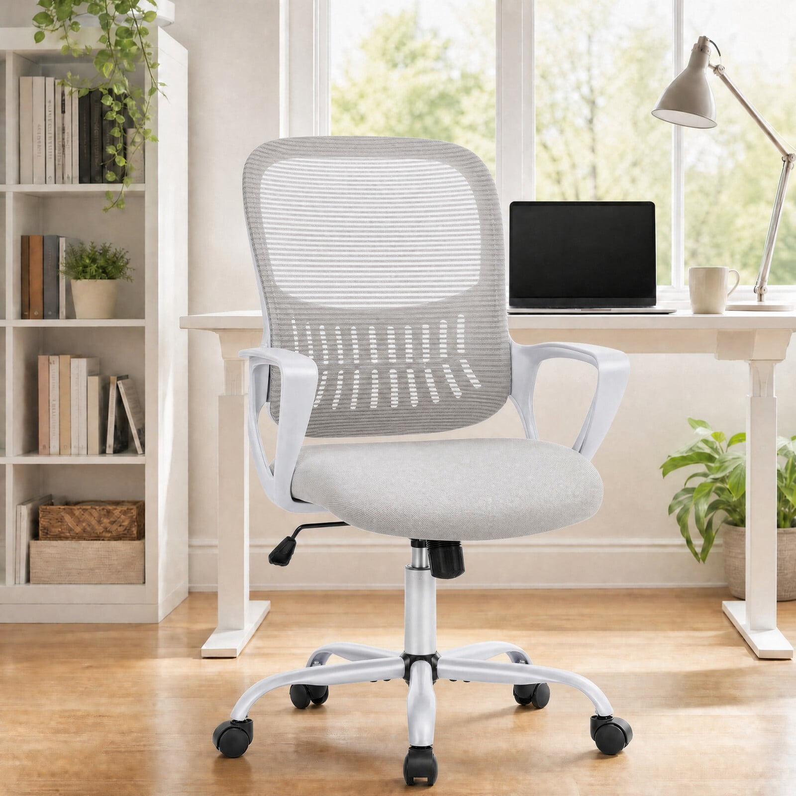 Kelno Ergonomic Mesh Office Chair Mid Back Desk Chair with Lumbar Support Adjustable Height Swivel Task Chair, Gray