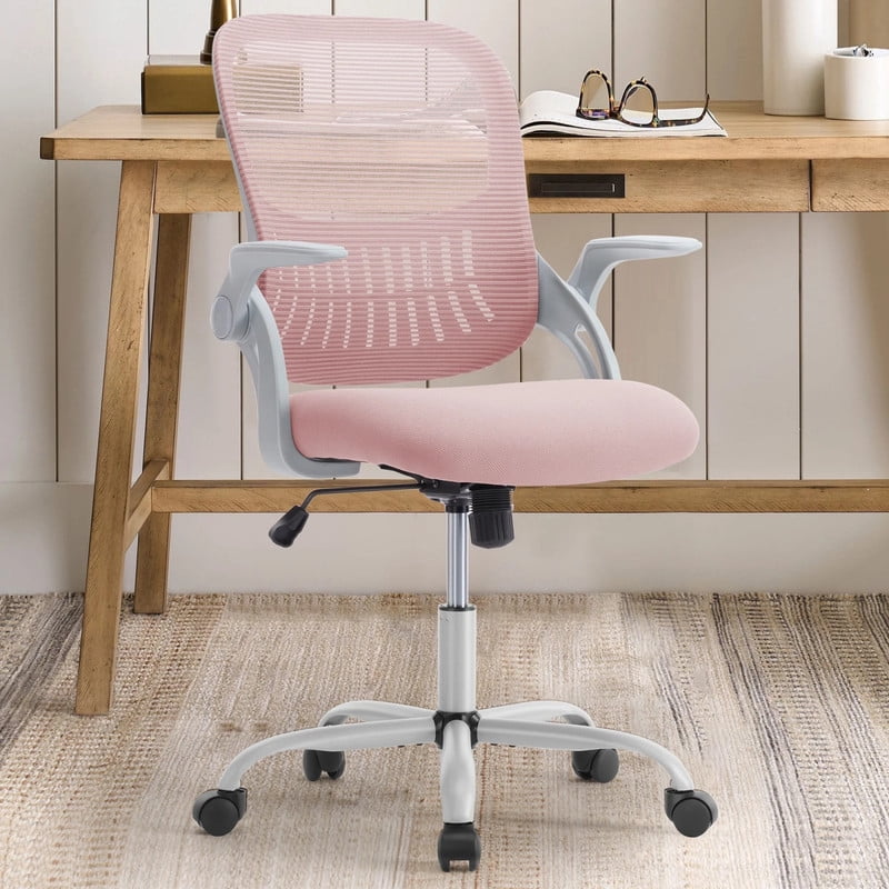 Kelno Ergonomic Office Chair Adjustable Height Draft Chair Rolling Swivel Desk Chair, Pink