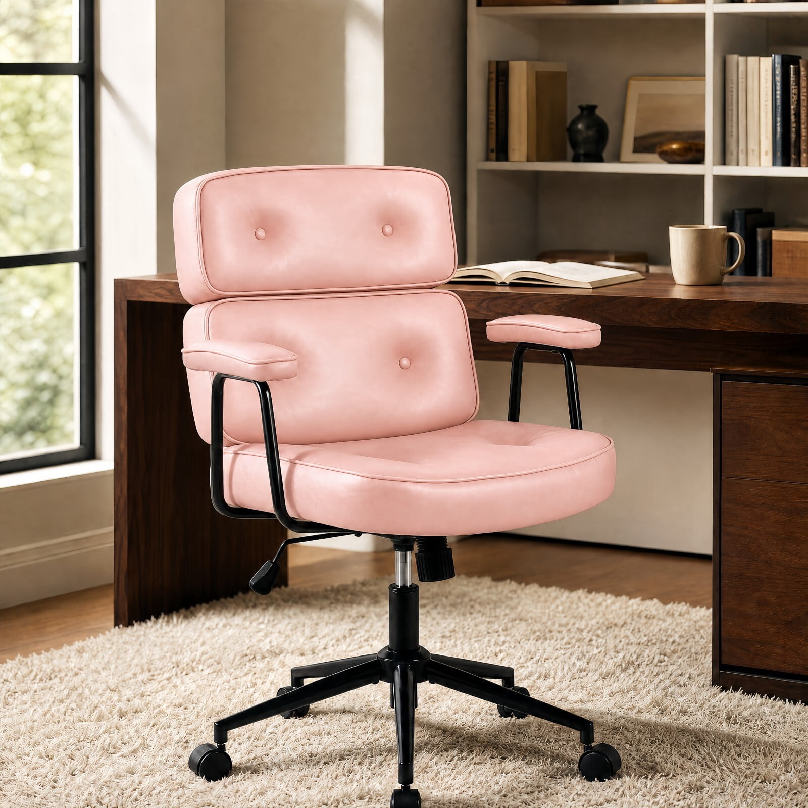 Kelno Ergonomic PU Leather Office Chair 350lbs Capacity High Back Computer Chair with Lumbar Support Adjustable Rolling Swivel Task Chair, Pink