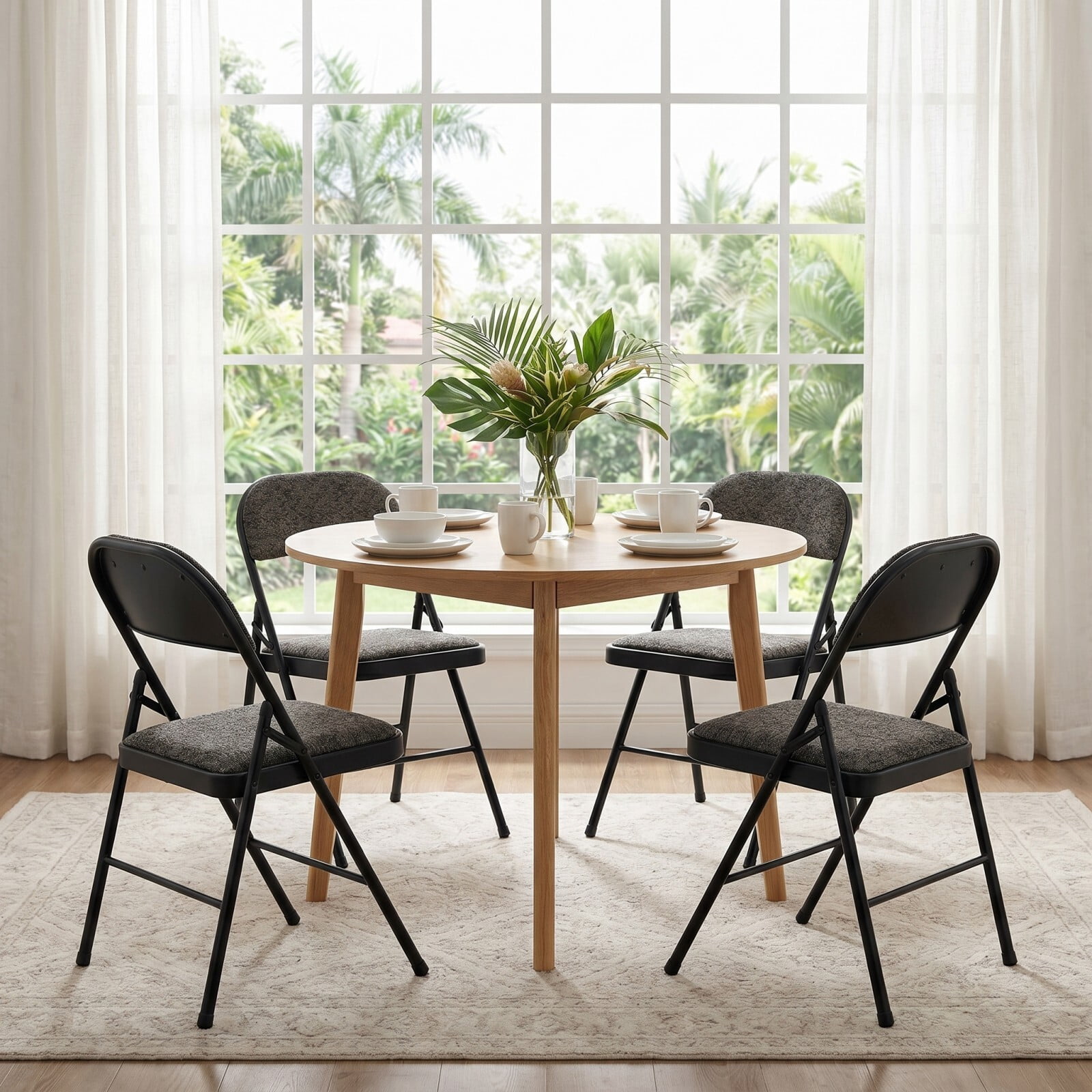 Kelno Folding Chair Set of 4 Fabric Padded Guest Chairs with Lightweight Sturdy Metal Frame, Black Gray