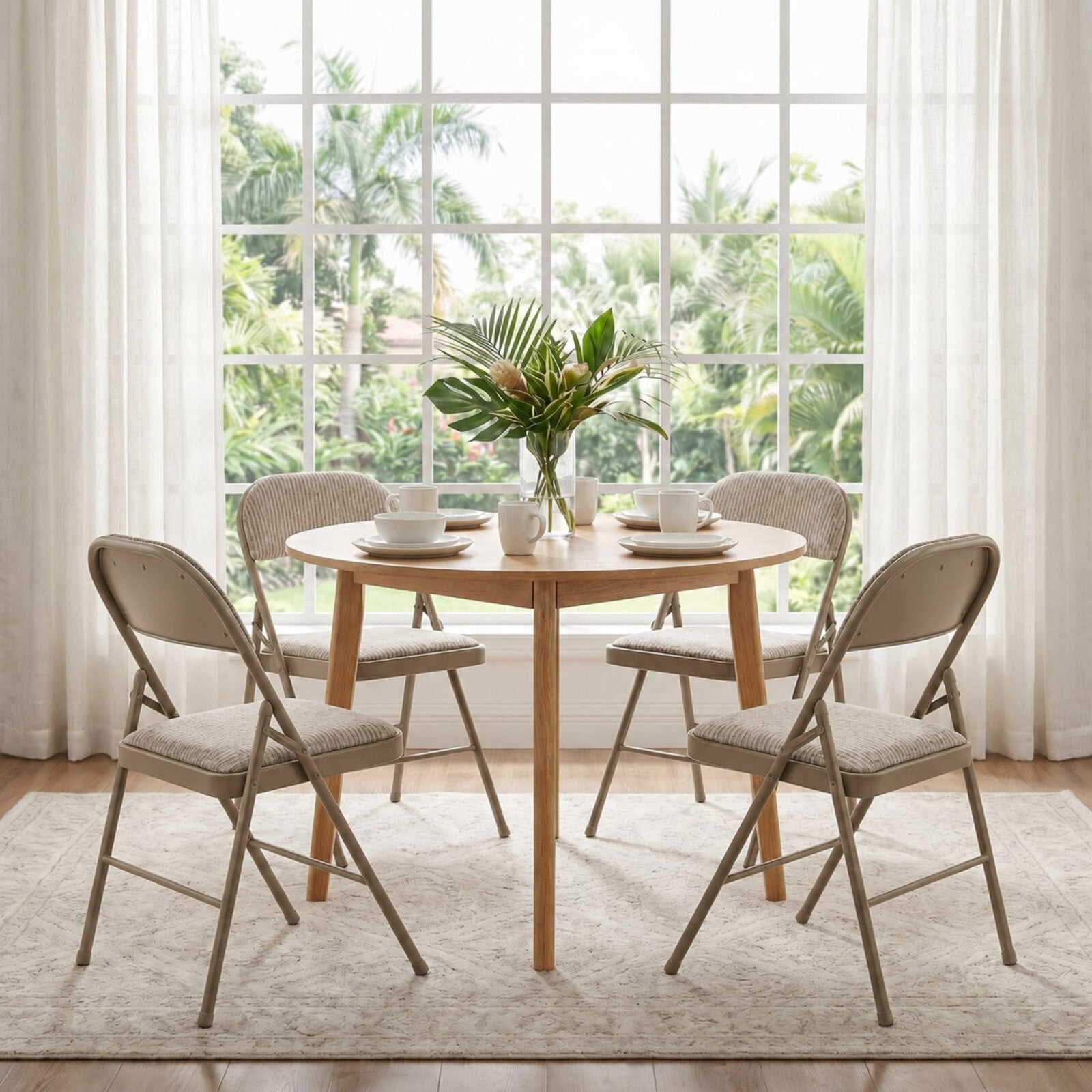 Kelno Folding Chair Set of 4 Fabric Padded Guest Chairs with Lightweight Sturdy Metal Frame, Fabric Khaki