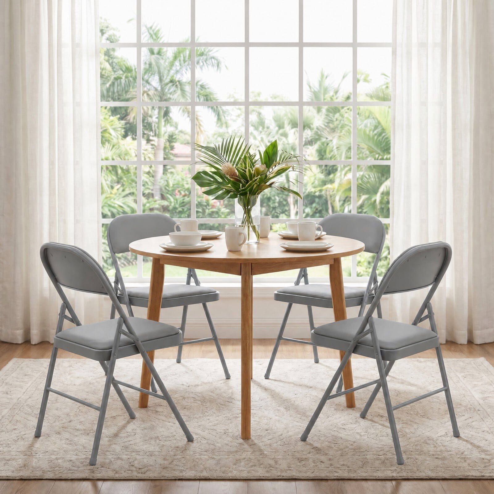 Kelno Folding Chair Set of 4 PU Leather Padded Guest Chairs with Lightweight Sturdy Metal Frame, Gray