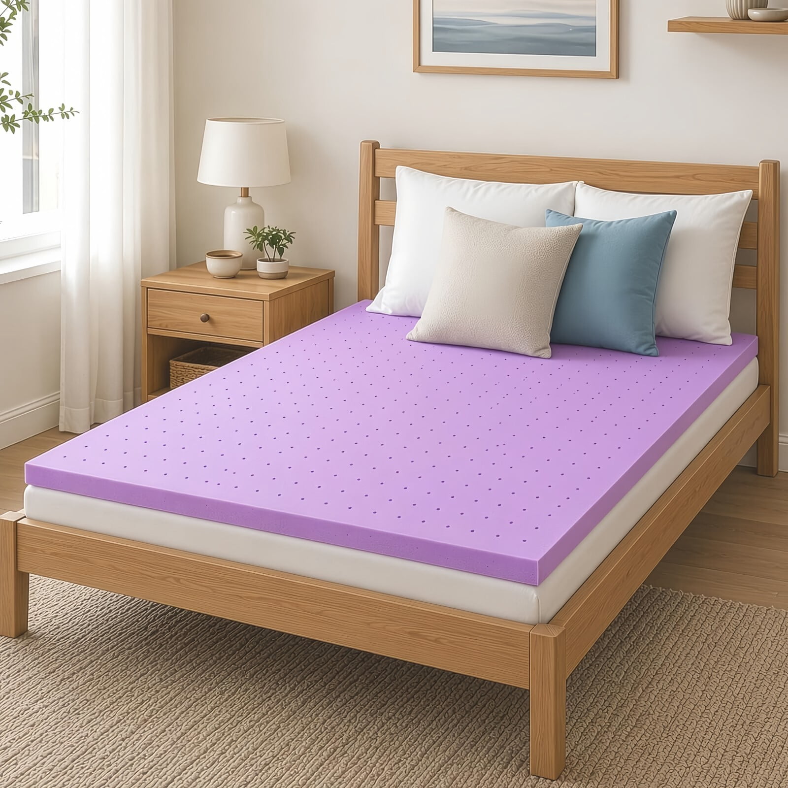 Kelno Full Size Mattress Topper 4IN Cooling Gel Memory Foam Ventilated Breathable Bed Topper for Pressure Relief, Purple