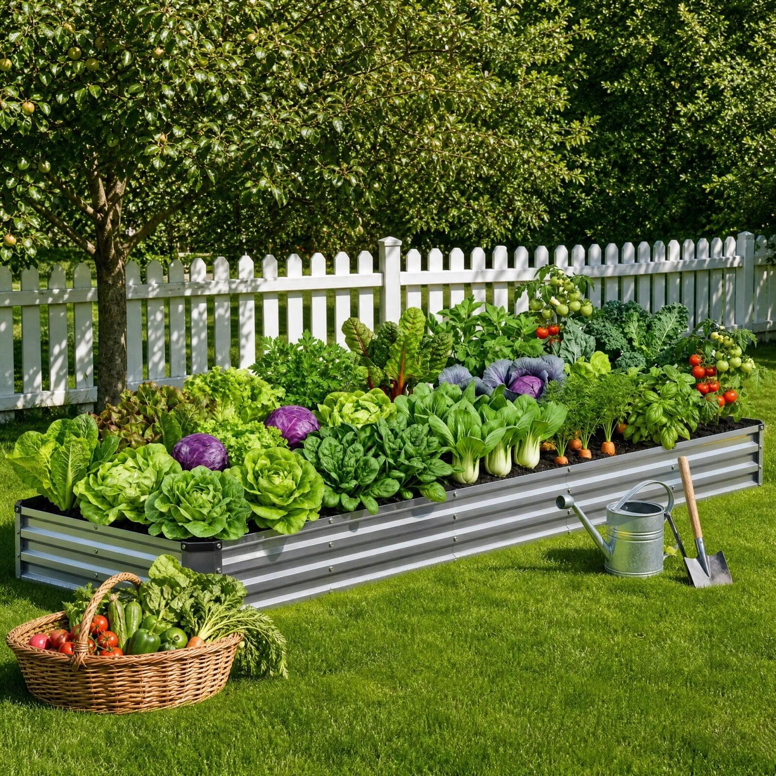 Kelno Galvanized Metal Raised Garden Bed 12x4x1ft Outdoor Planter Box for Vegetables Flowers Herbs Open Bottom Rectangular Raised Bed, Silver