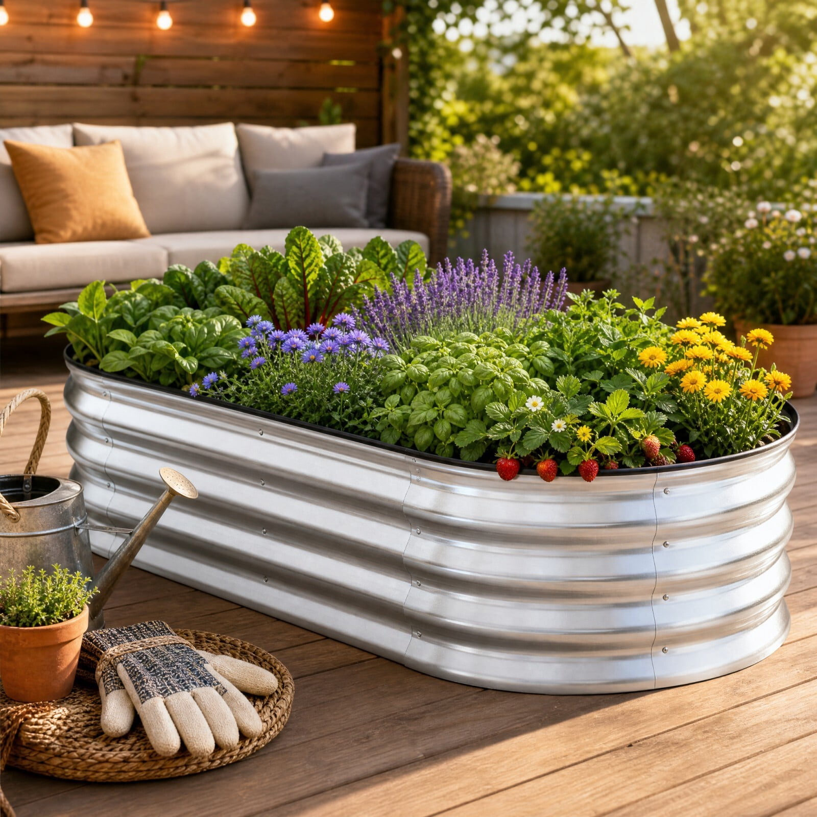 Kelno Galvanized Metal Raised Garden Bed 4x2x1ft Outdoor Planter Box for Vegetables Flowers Herbs Open Bottom Oval Raised Bed, Silver