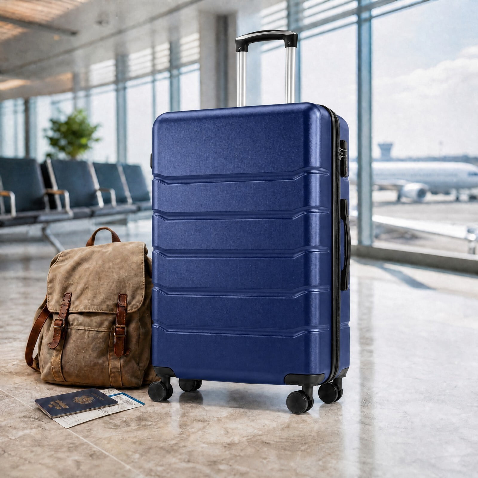 Kelno Large Checked Luggage with Spinner Wheels ABS Hard Shell Suitcase Expandable Rolling Luggage with TSA Lock, Blue