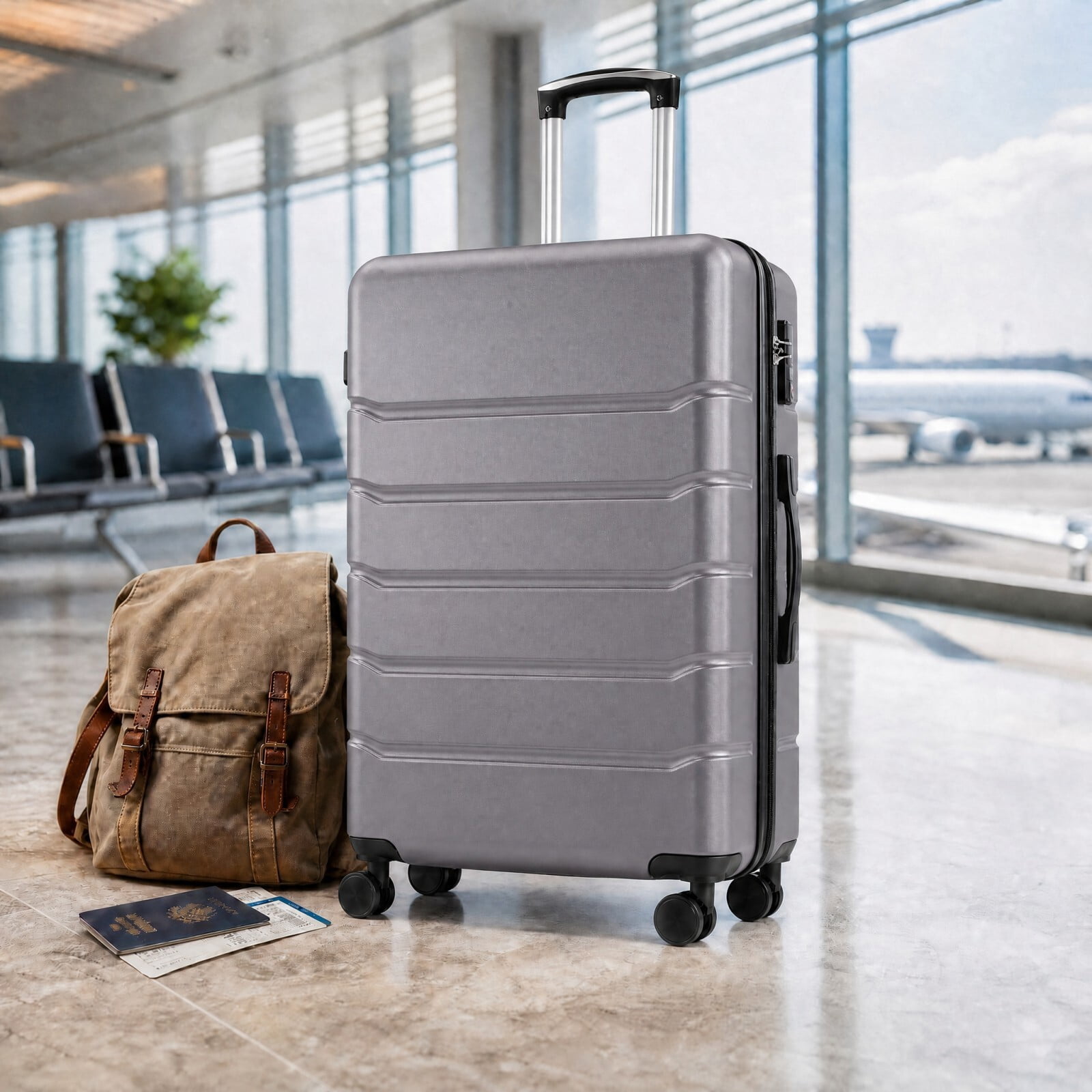 Kelno Large Checked Luggage with Spinner Wheels ABS Hard Shell Suitcase Expandable Rolling Luggage with TSA Lock, Dark Gray