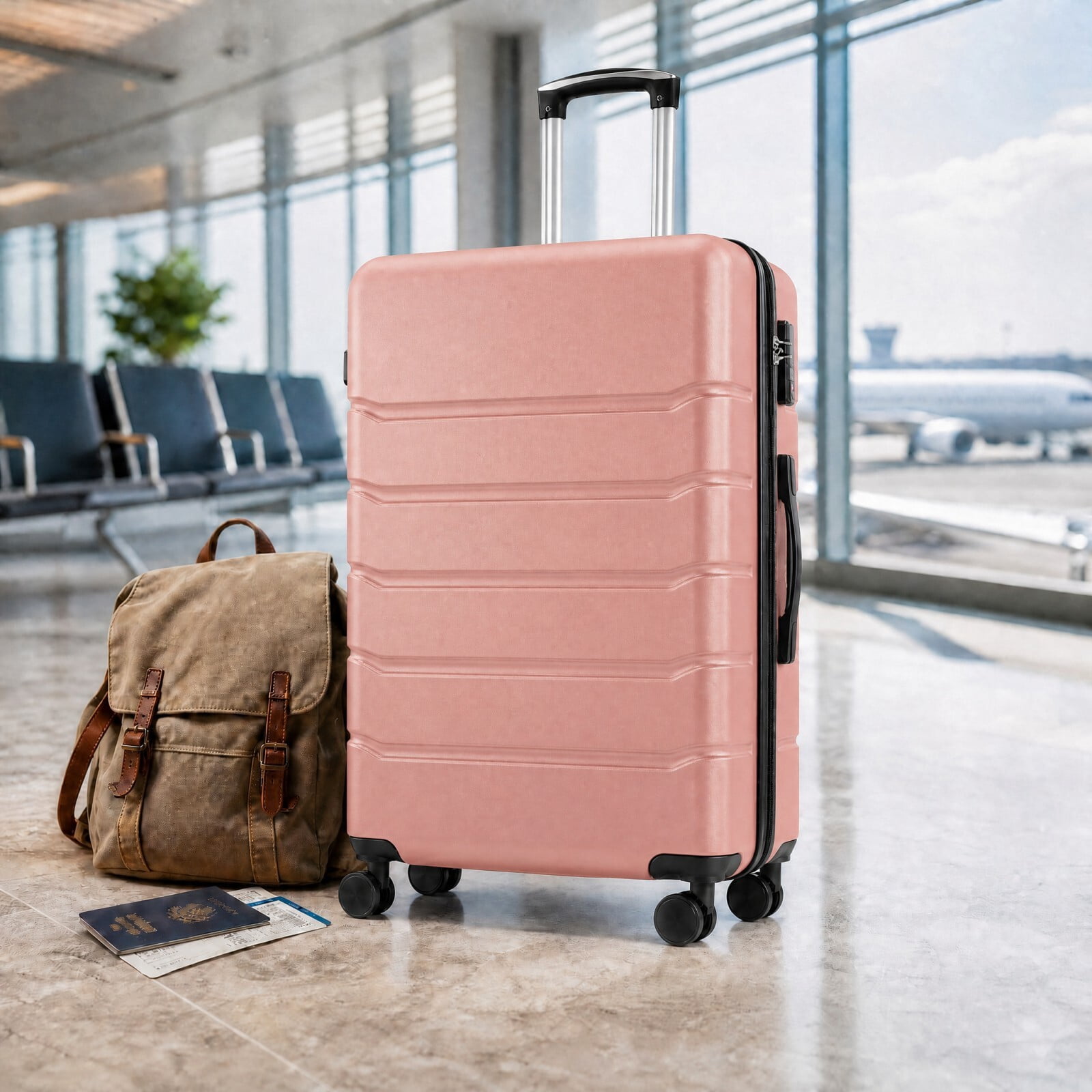 Kelno Large Checked Luggage with Spinner Wheels ABS Hard Shell Suitcase Expandable Rolling Luggage with TSA Lock, Pink