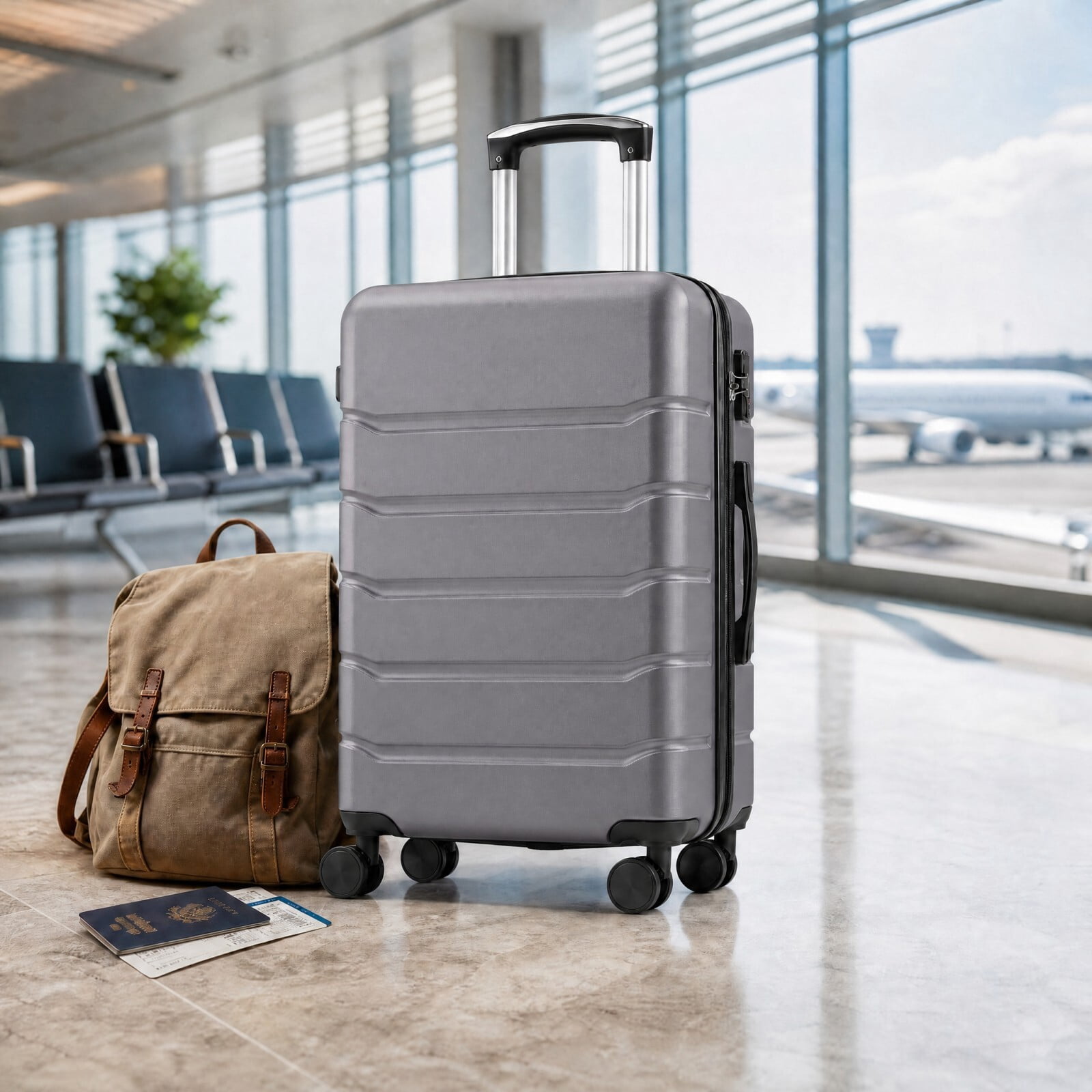Kelno Medium Checked Luggage with Spinner Wheels ABS Hard Shell Suitcase Expandable Rolling Luggage with TSA Lock, Dark Gray