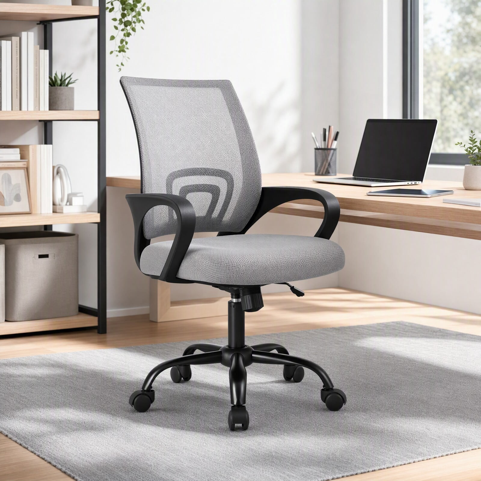 Kelno Mid-Back Mesh Office Chair 250lb Capacity Ergonomic Desk Chair with Lumbar Support Adjustable Height Rocking Task Chair, Gray